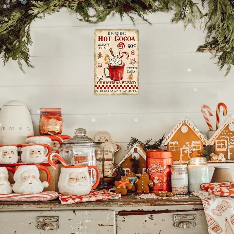 Joyline Vintage Christmas Decor Gifts Rustic Old Fashioned Hot Cocoa Christmas Blend with Extra Maeshmallows Tin Sign for Home Farmhouse Kicthen Cafe Bar Wall Decor 8 x 12 inches (3240) - Image 4